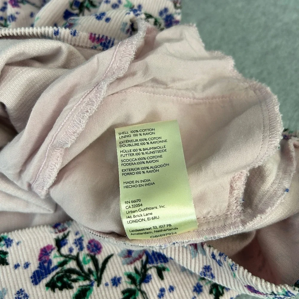 Free People Large Babydoll Top Pink Gaia Corduroy Floral Puff Sleeve Velvet Bow